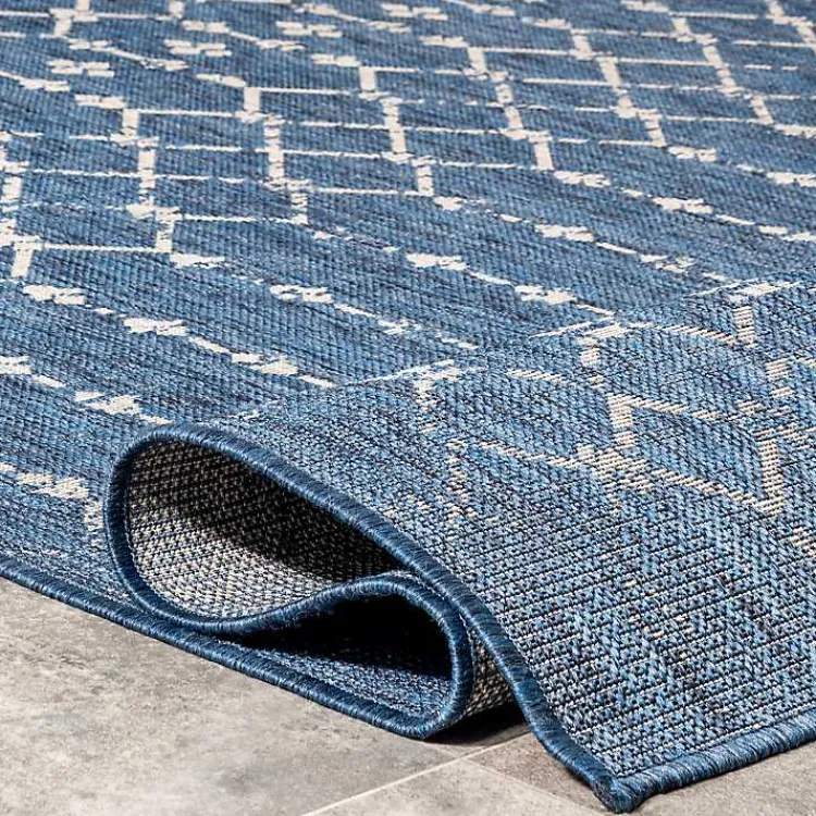 Outdoor Rugs-Kirklands Home Davon Blue Moroccan Trellis Outdoor Rug, 5x8