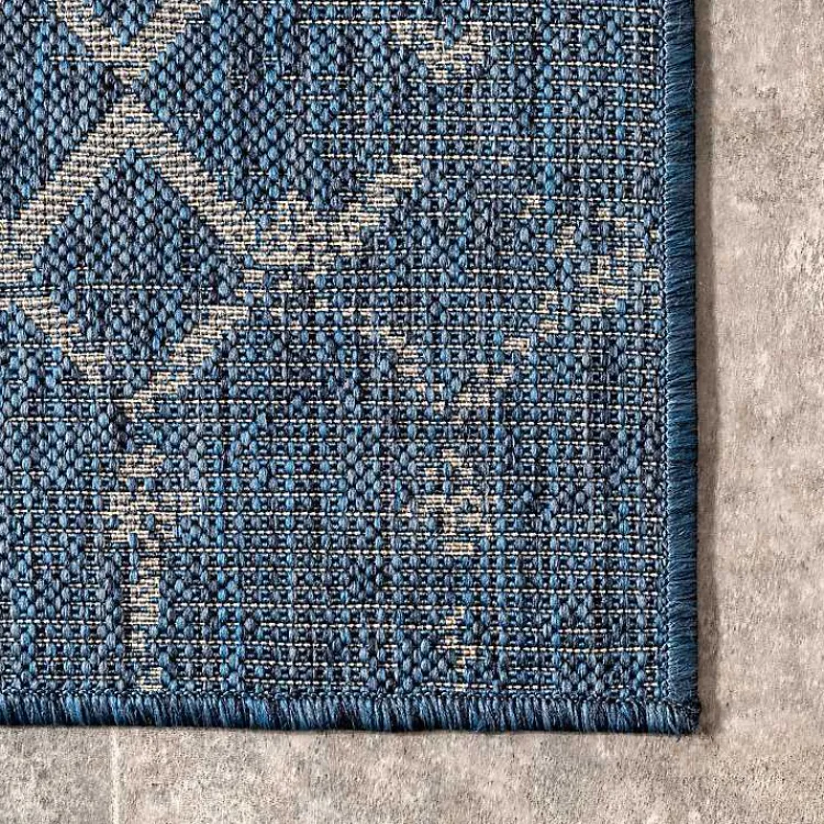 Outdoor Rugs-Kirklands Home Davon Blue Moroccan Trellis Outdoor Rug, 5x8