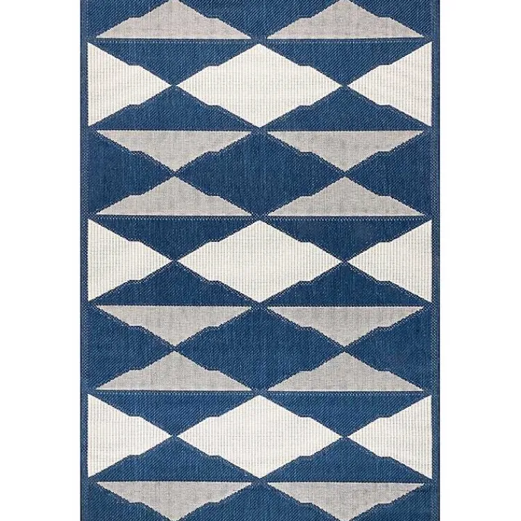 Area Rugs-Kirklands Home Mitchell Blue Geo Diamonds Outdoor Rug, 5x8