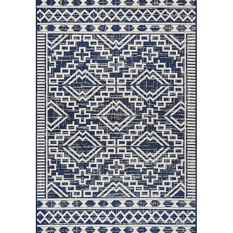 Outdoor Rugs-Kirklands Home Cammie Blue Moroccan Tribal Outdoor Rug, 5x8