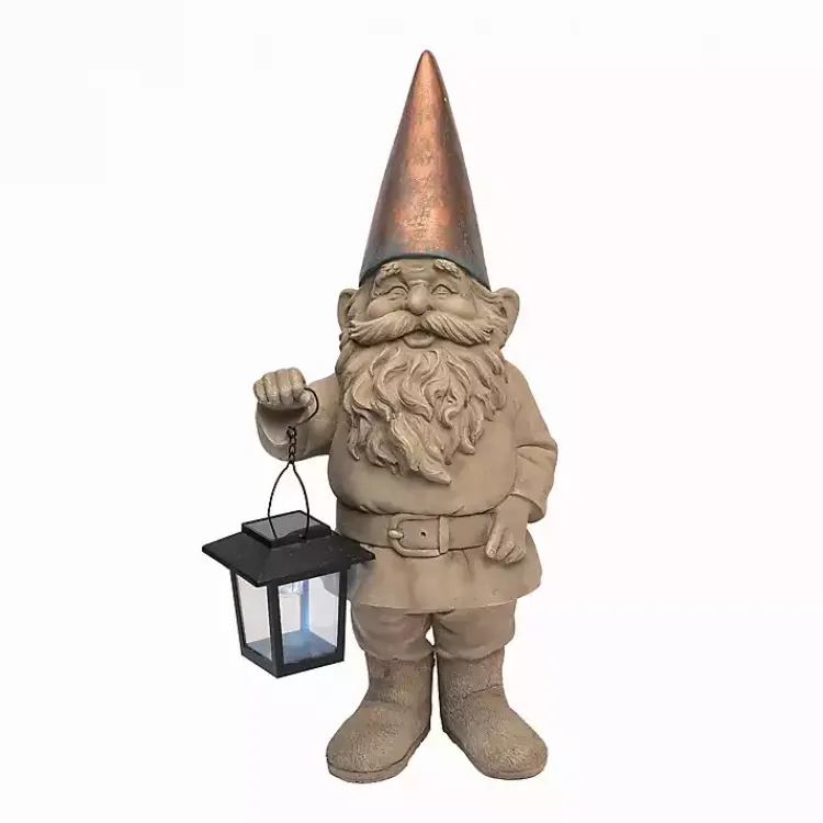 Garden Statues-Kirklands Home Solar Gnome with Lantern Brown