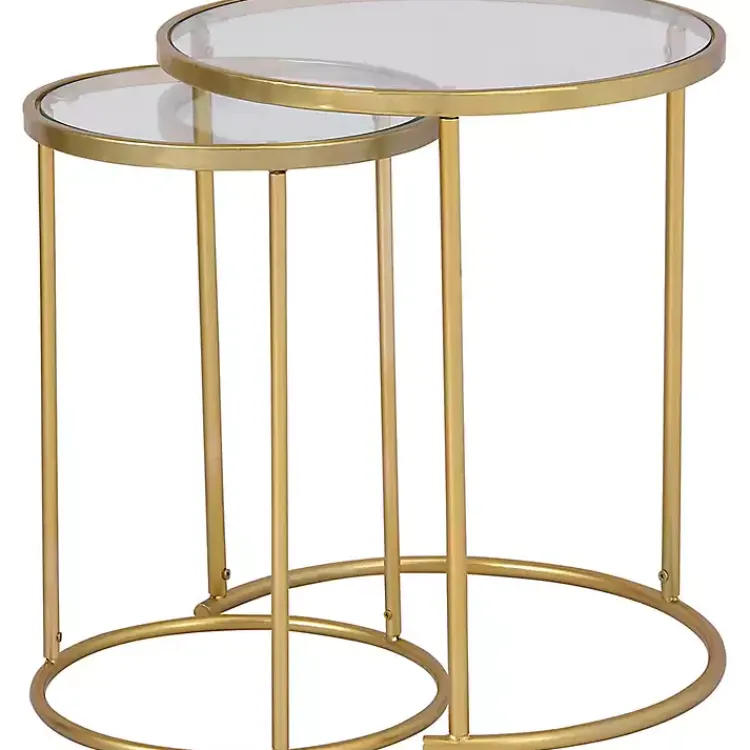 Accent & End Tables-Kirklands Home Gold Metal and Glass Nesting 2-pc Accent Table Set