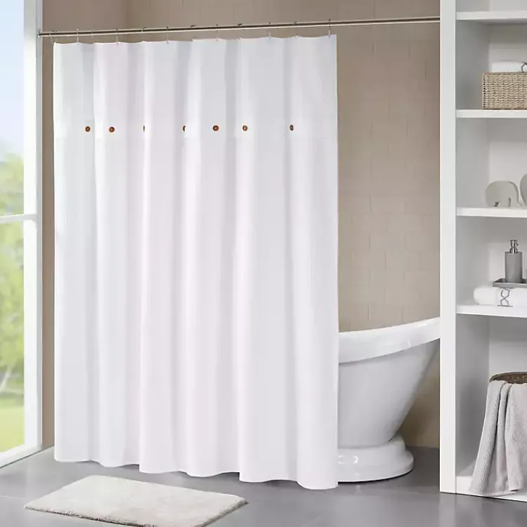 Shower Curtains-Kirklands Home Waffle Weave Cotton Shower Curtain White