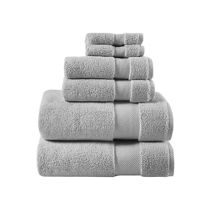 Bath Towels-Kirklands Home Light 6-pc. Cotton Bath Towel Set Gray