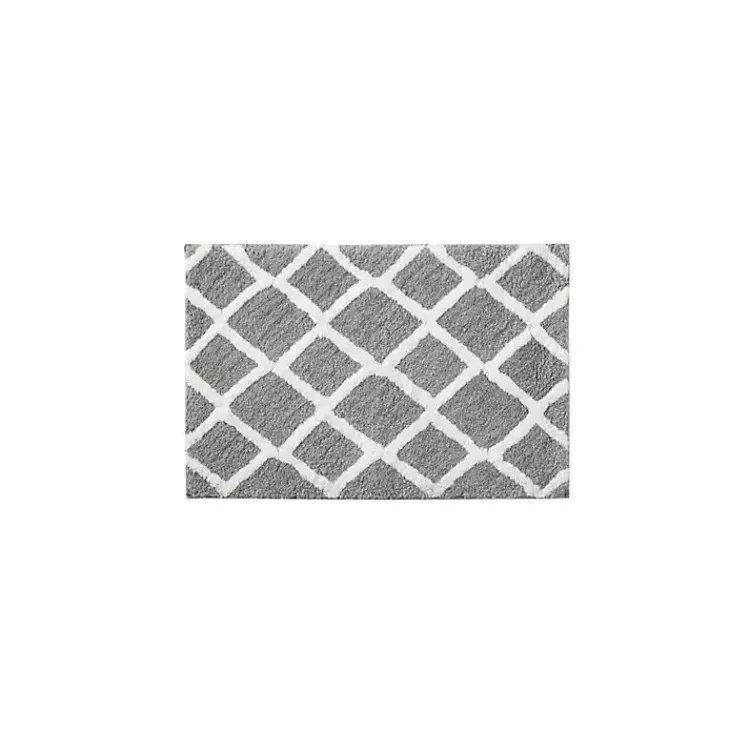 Bathroom Rugs-Kirklands Home Gray Geometric Pattern Reversible Bath Mat, 34 in.