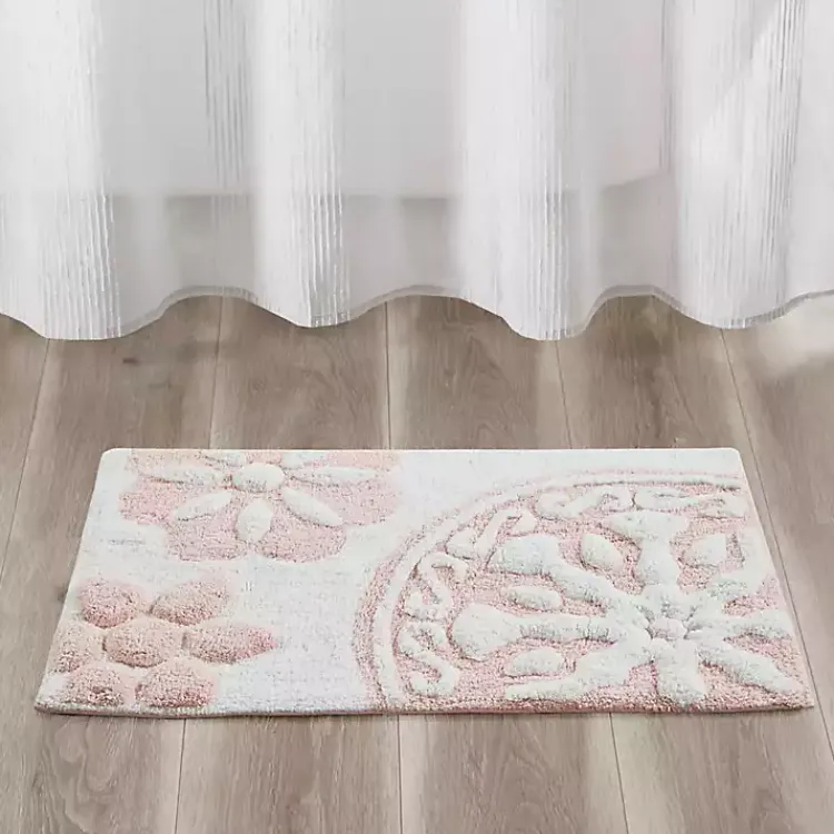 Bathroom Rugs-Kirklands Home Cotton Tufted Medallion Bath Mat, 30 in. Pink
