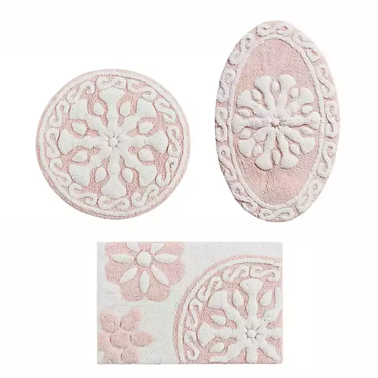 Bathroom Rugs-Kirklands Home Cotton Tufted Medallion Bath Mat, 30 in. Pink