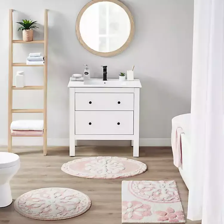 Bathroom Rugs-Kirklands Home Cotton Tufted Medallion Bath Mat, 30 in. Pink