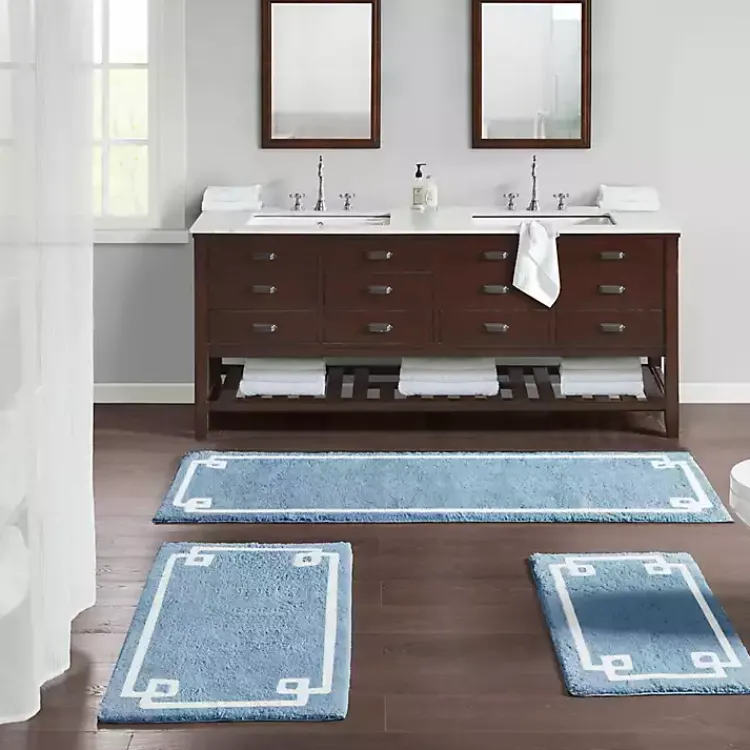 Bathroom Rugs-Kirklands Home Blue Simple Trim Cotton Tufted Bath Mat, 30 in.