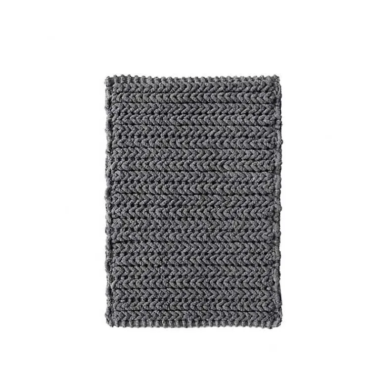 Bathroom Rugs-Kirklands Home Chenille Chain Stitched Bath Mat, 30 in. Black