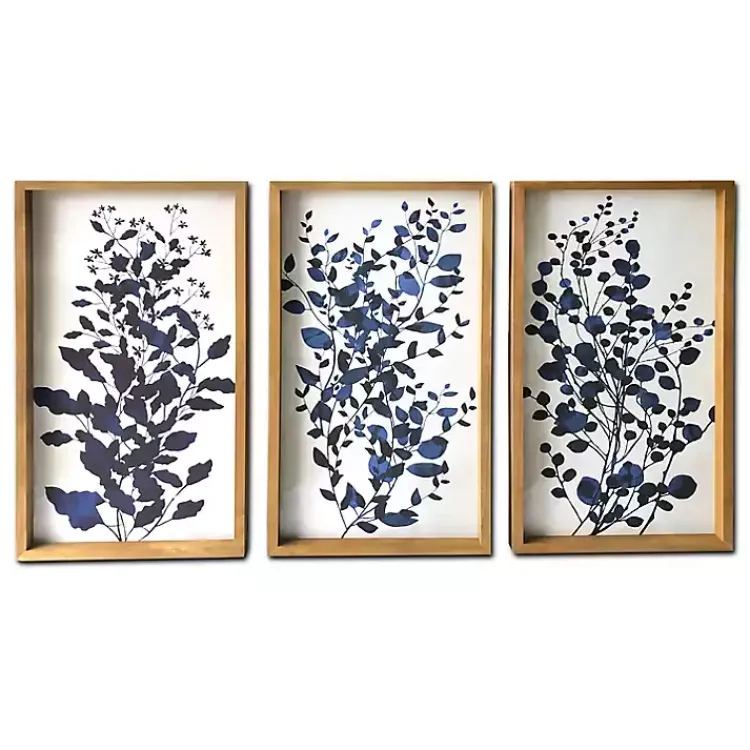 Framed Art-Kirklands Home Blue Branches Framed Canvas Art Prints, Set of 3