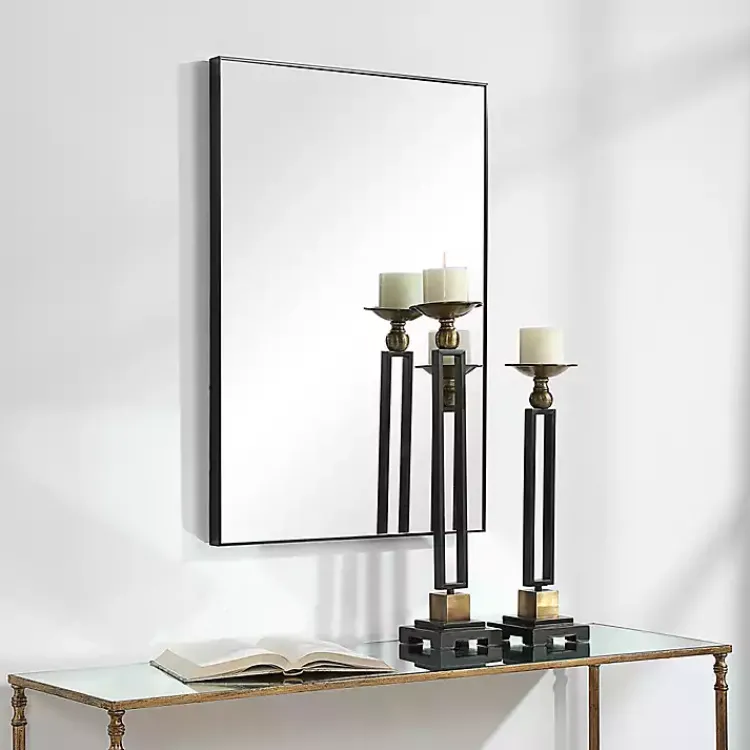 Framed Mirrors-Kirklands Home Simple Frame Rectangle Wall Mirror Black