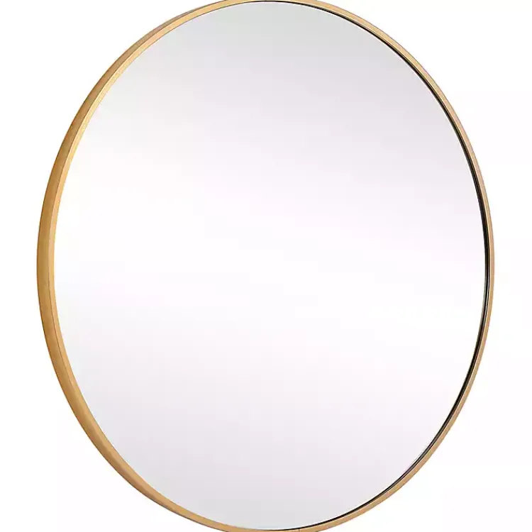Framed Mirrors-Kirklands Home Round Simple Frame Medium Wall Mirror Gold