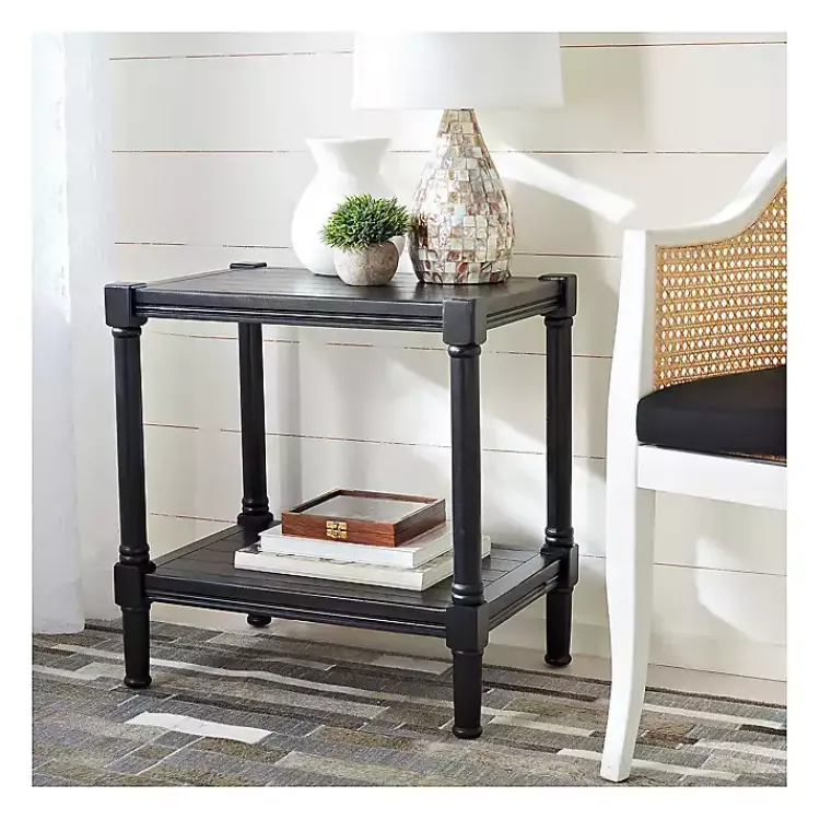 Accent & End Tables-Kirklands Home Carved Pinewood Farmhouse Accent Table Black