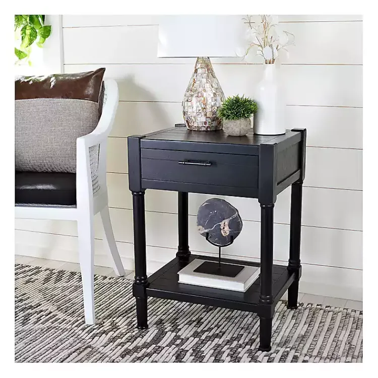 Accent & End Tables-Kirklands Home Geometrical Industrial Pull Accent Table Black