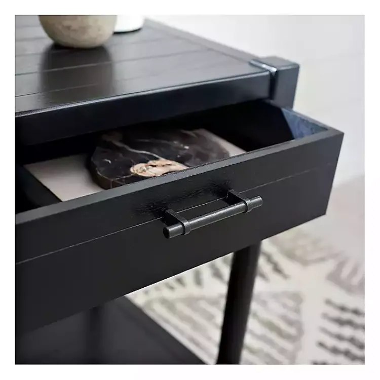Accent & End Tables-Kirklands Home Geometrical Industrial Pull Accent Table Black