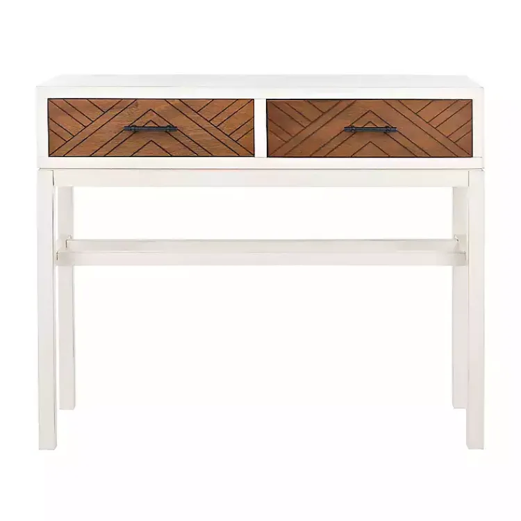 Console Tables-Kirklands Home White and Brown Herringbone Console Table