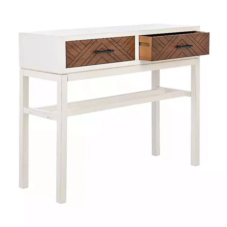 Console Tables-Kirklands Home White and Brown Herringbone Console Table