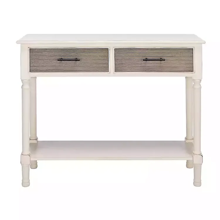 Console Tables-Kirklands Home Distressed Natural Ronan 2-Drawer Console Table White