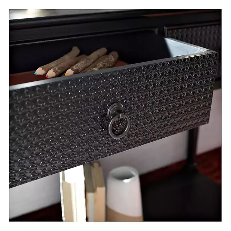 Console Tables-Kirklands Home Irma Textured Drawers Console Table Black