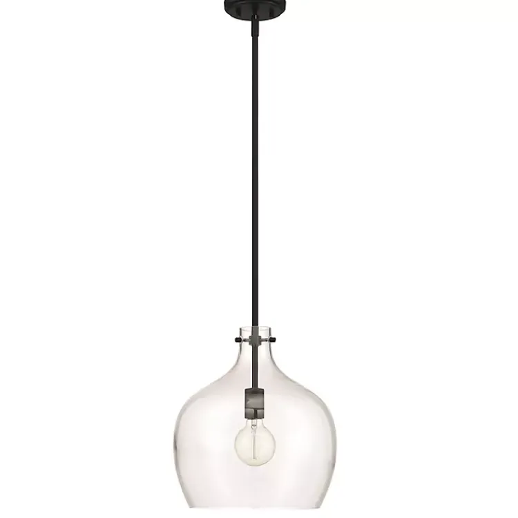 Chandeliers & Pendant Lighting-Kirklands Home Black Glass Globe Pendant Light