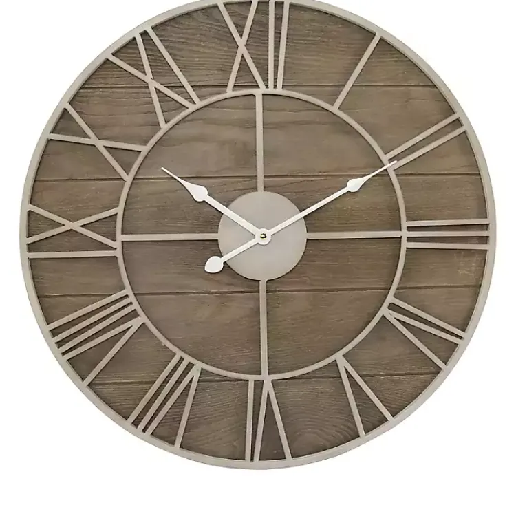 Clocks-Kirklands Home White Natural Wood Raised Clock