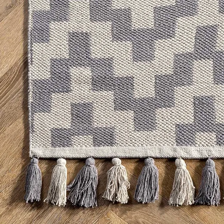 Area Rugs-Kirklands Home Gray Chevron Cotton Tassel Area Rug, 8x10