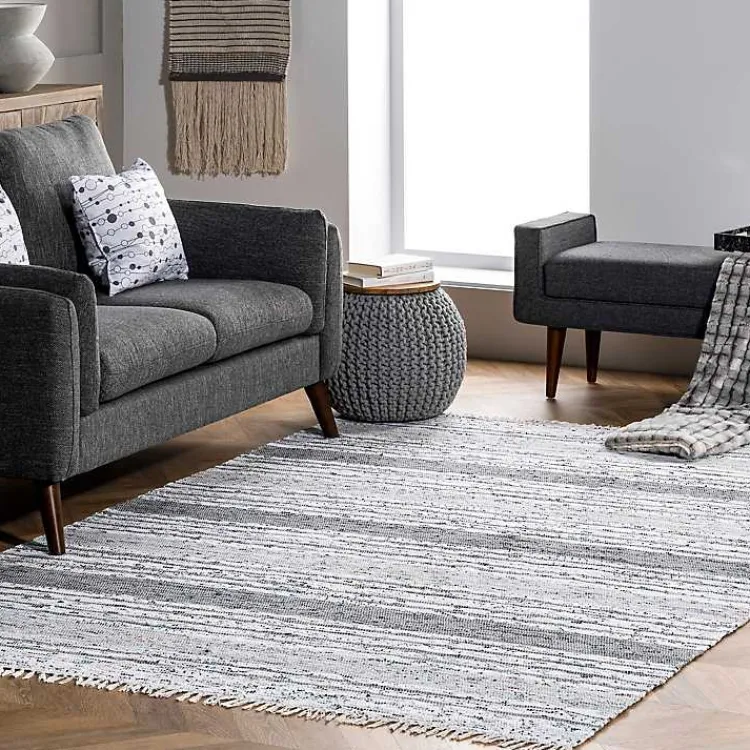 Area Rugs-Kirklands Home Gray Mottled Stripe Tassel Area Rug, 8x10