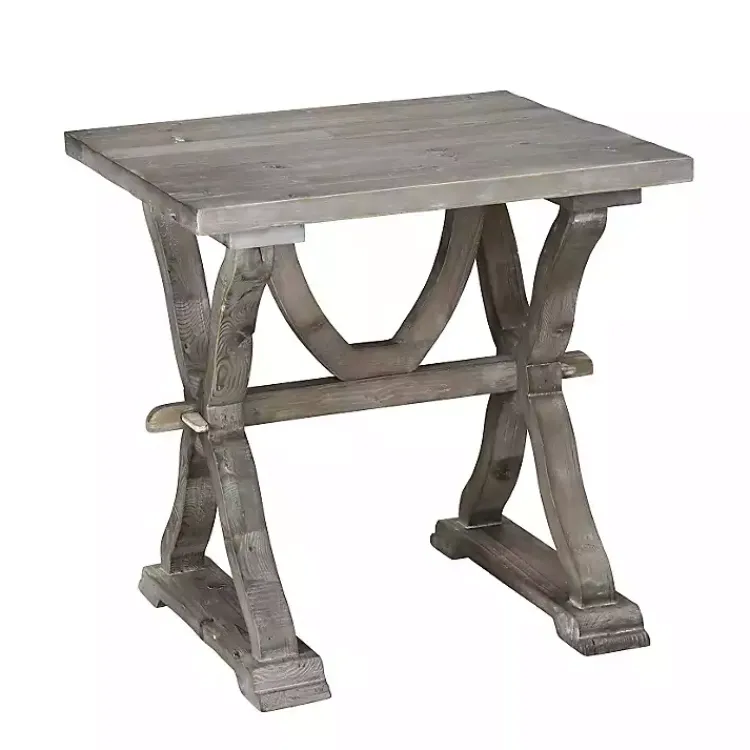 Accent & End Tables-Kirklands Home Farmhouse Trestle Base Accent Table Gray