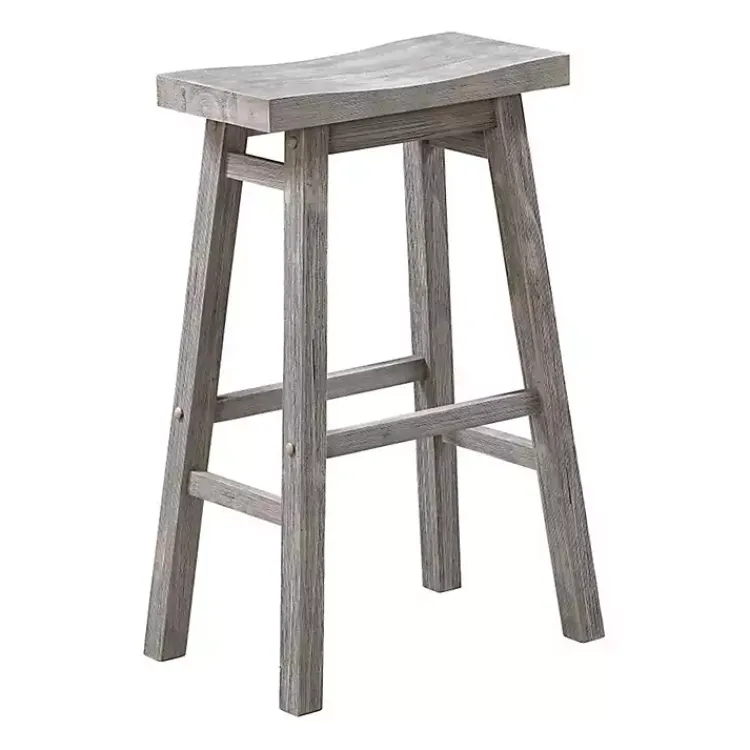 Bar Stools & Counter Height Stools-Kirklands Home Wire Brushed Saddle Wood Bar Stool Gray