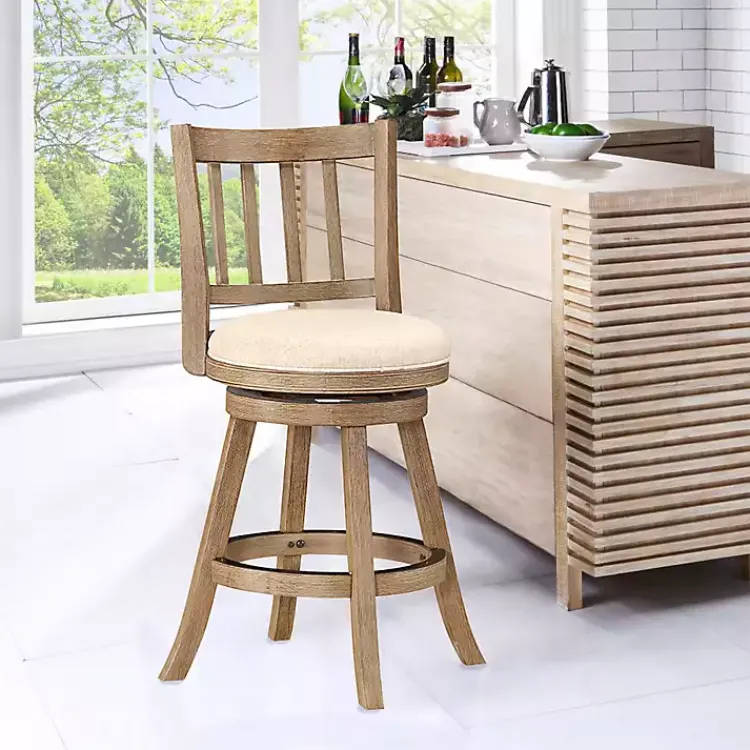 Bar Stools & Counter Height Stools-Kirklands Home Linen Slat Back Swivel Counter Stool Ivory