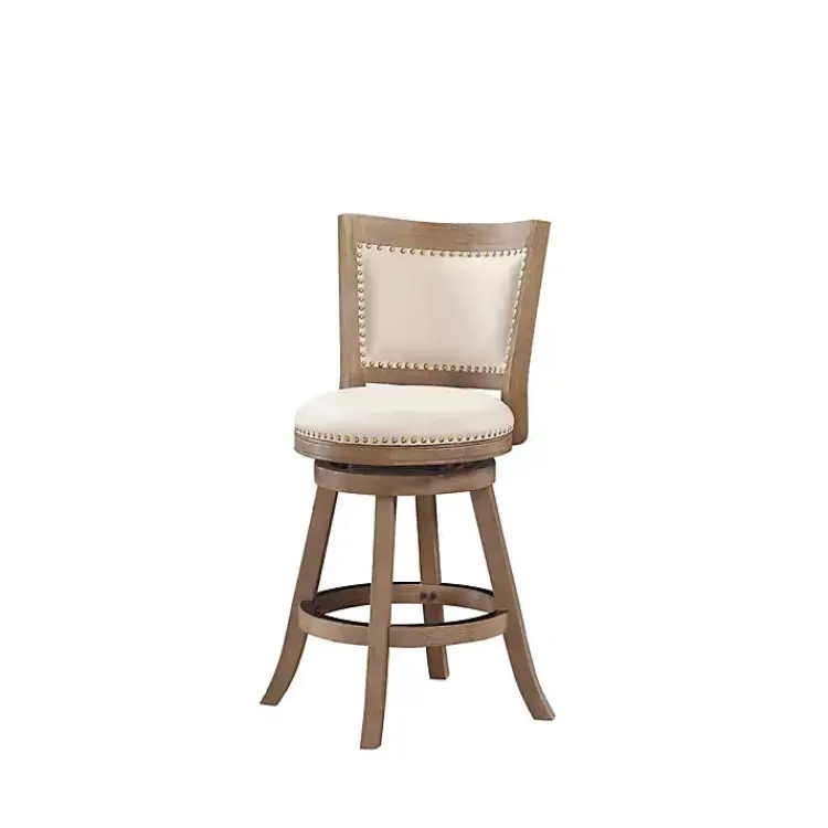 Bar Stools & Counter Height Stools-Kirklands Home Linen and Driftwood Nailhead Swivel Counter Stool Ivory