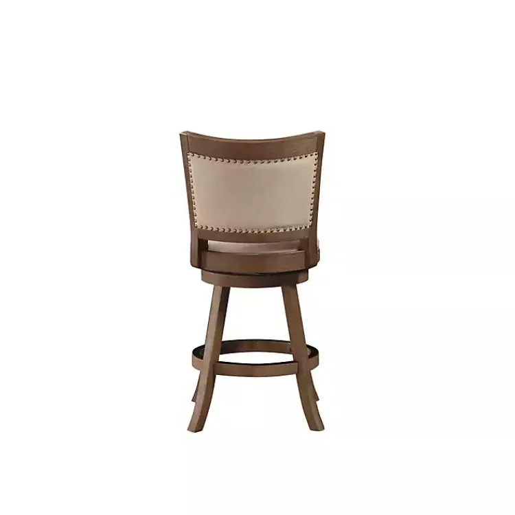 Bar Stools & Counter Height Stools-Kirklands Home Linen and Driftwood Nailhead Swivel Counter Stool Ivory