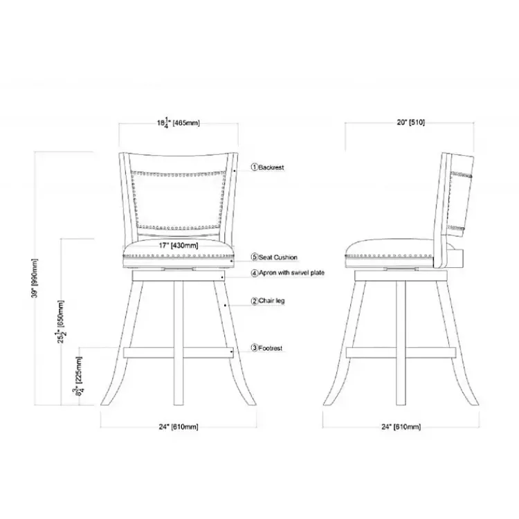 Bar Stools & Counter Height Stools-Kirklands Home Linen and Driftwood Nailhead Swivel Counter Stool Ivory