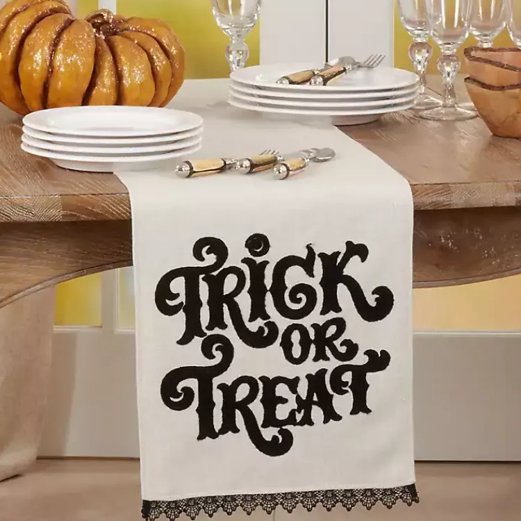Table Linens-Kirklands Home Trick Or Treat Pom Pom Halloween Table Runner
