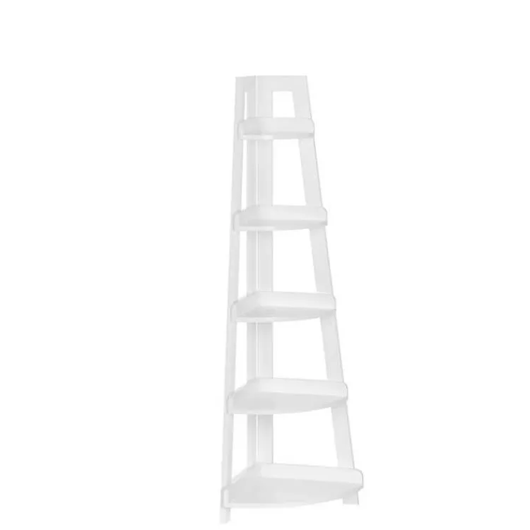 Bathroom Furniture-Kirklands Home White 5-Tier Corner Ladder Shelves