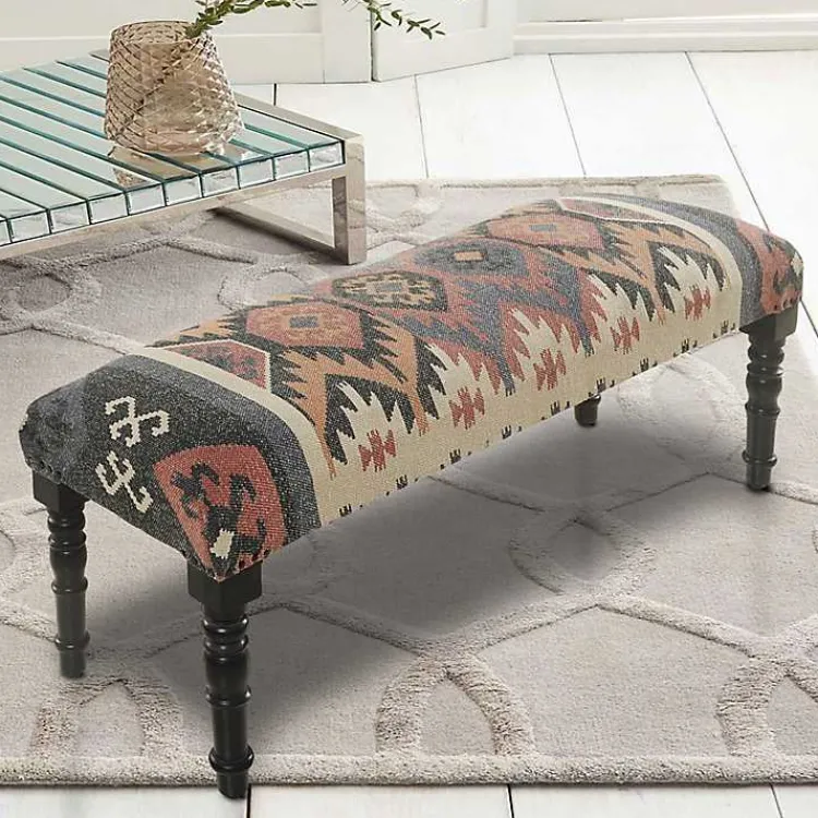 Benches & Ottomans-Kirklands Home Multicolor Southwestern Geometric Bench