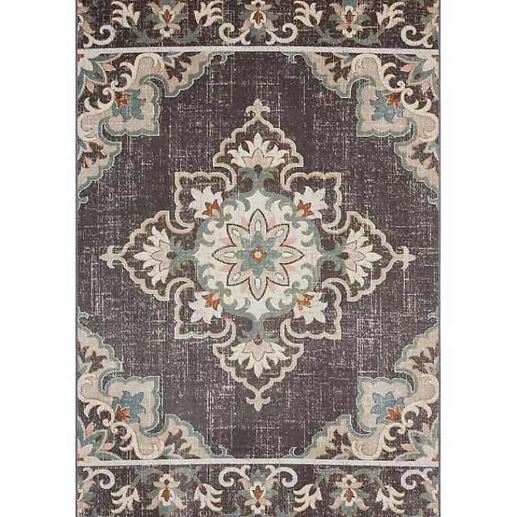 Outdoor Rugs-Kirklands Home Brown Floral Medallion Outdoor Area Rug, 7x9
