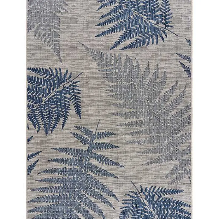 Outdoor Rugs-Kirklands Home Gray and Navy Falling Ferns Outdoor Area Rug, 5x7