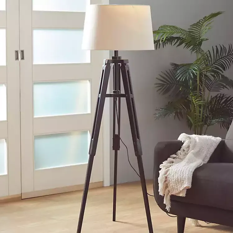 Floor Lamps-Kirklands Home Industrial Tripod Wooden Floor Lamp Ivory