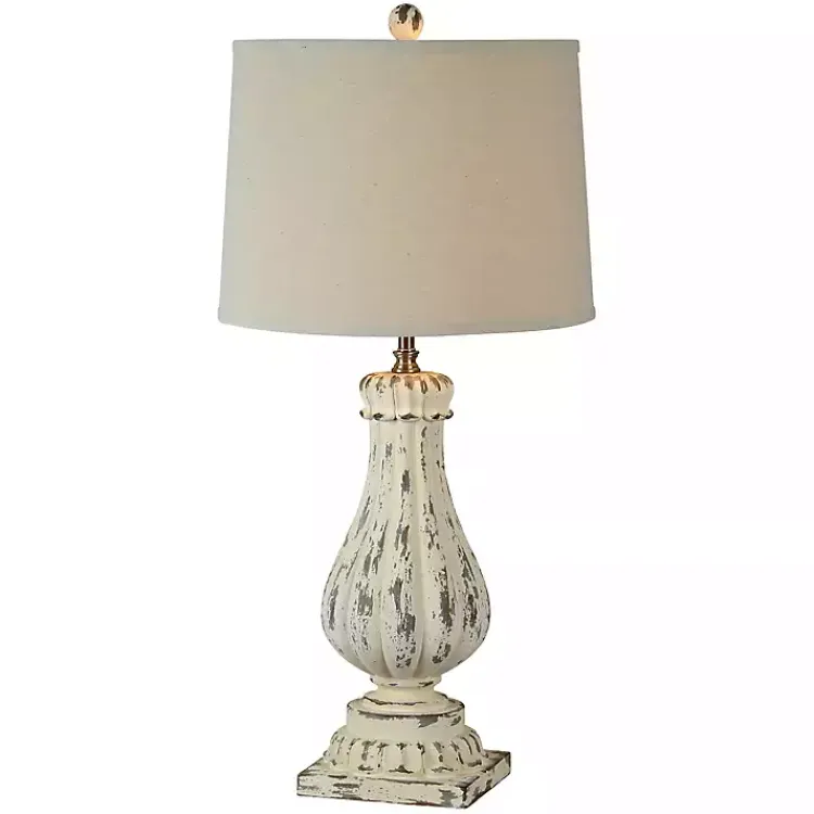 Table Lamps-Kirklands Home Distressed Cream Resin Table Lamps, Set of 2 Ivory