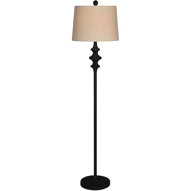 Floor Lamps-Kirklands Home Thelma Matte Black Stem Floor Lamp Tan