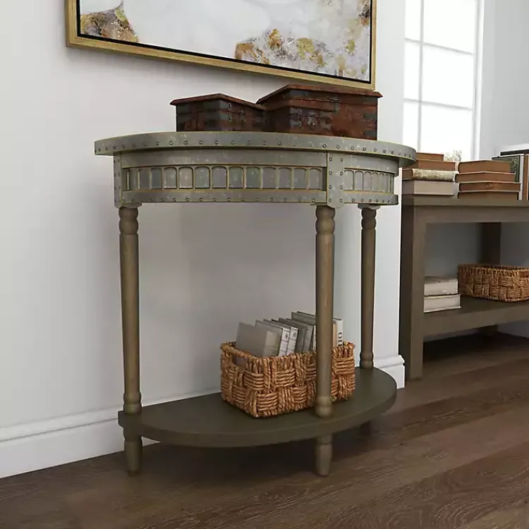 Console Tables-Kirklands Home Beige Wood and Metal Half Moon Console Table Tan