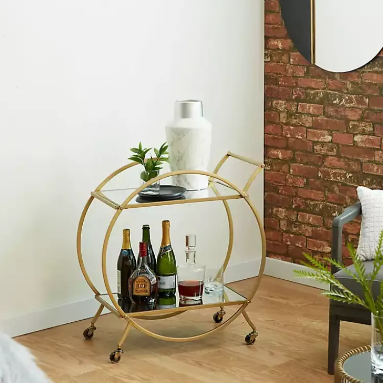 Kitchen Islands & Bar Carts-Kirklands Home Gold Metal Circular Bar Cart