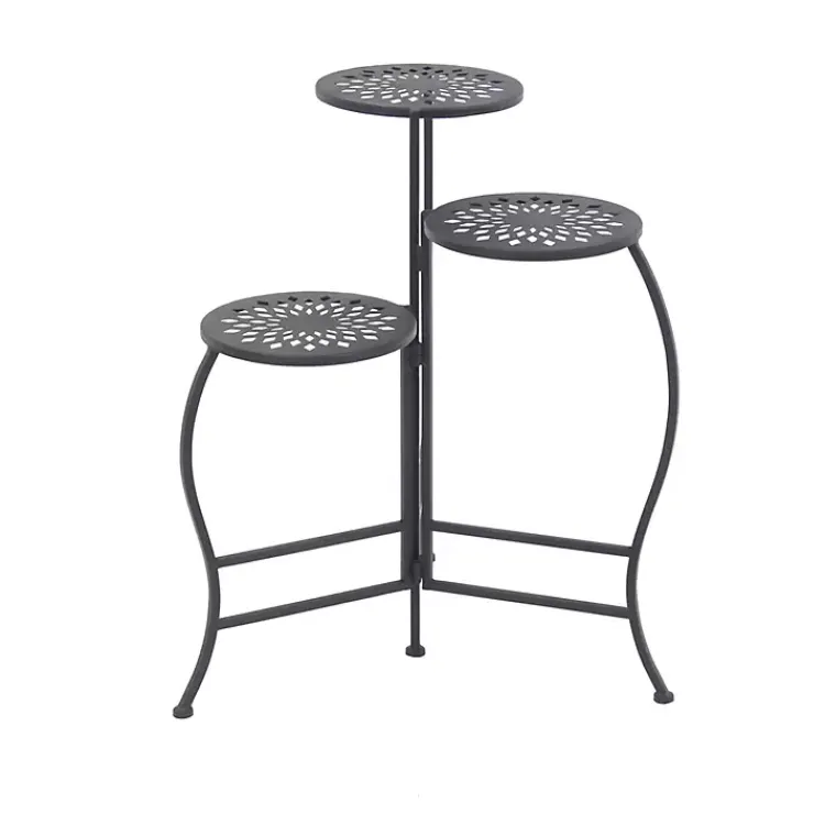 Planters-Kirklands Home Metal Medallion 3-Tier Folding Plant Stand Black