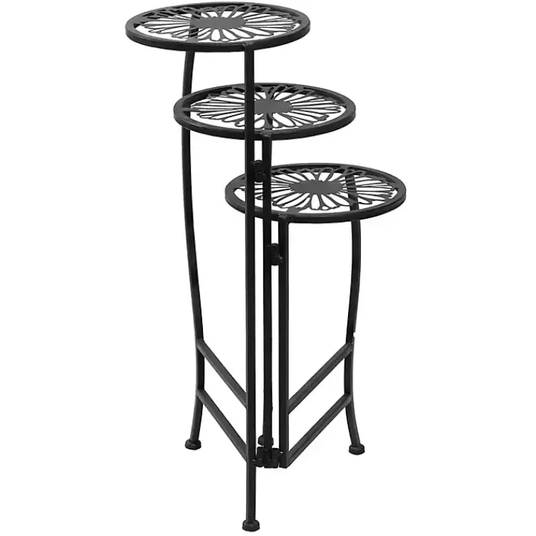 Planters-Kirklands Home Metal Floral 3-Tier Plant Stand Black