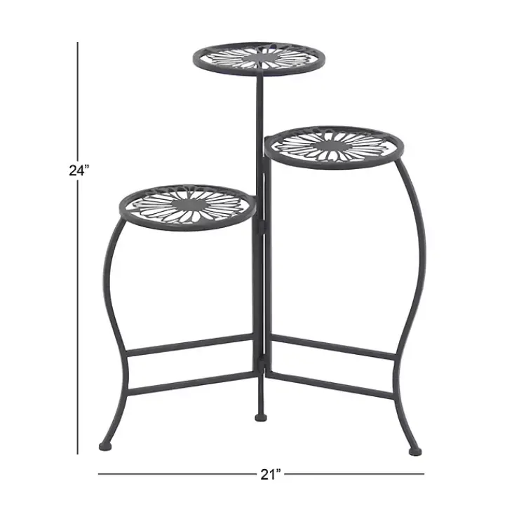 Planters-Kirklands Home Metal Floral 3-Tier Plant Stand Black