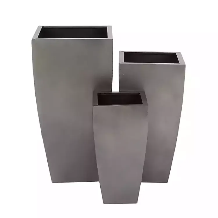 Planters-Kirklands Home Light Metal Round Tapered Planters, Set of 3 Gray