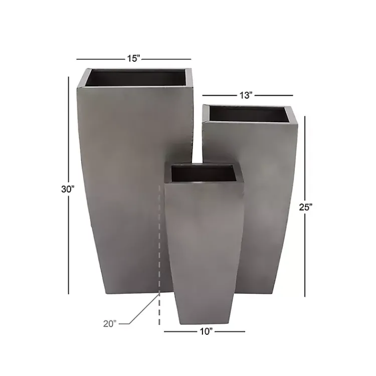 Planters-Kirklands Home Light Metal Round Tapered Planters, Set of 3 Gray