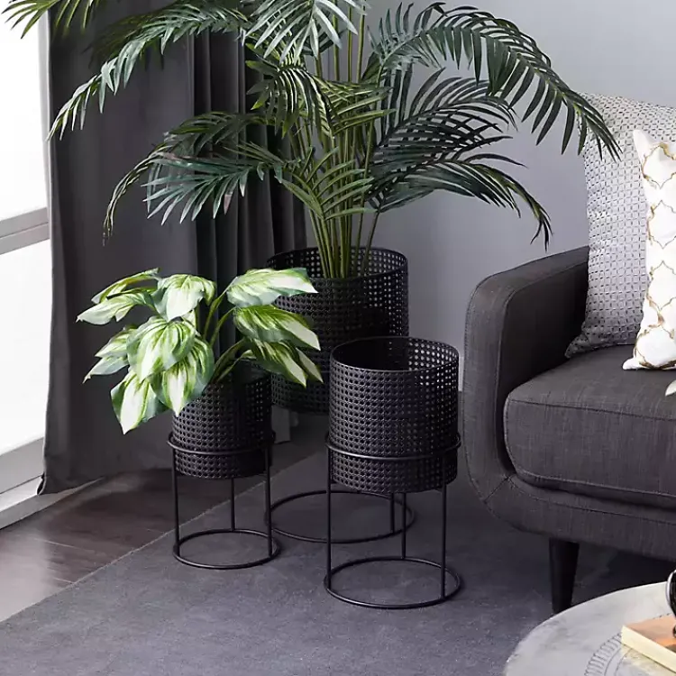 Planters-Kirklands Home Metal Basket Weave Planters, Set of 3 Black